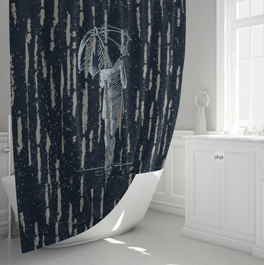 Navy Rainfall Umbrella Illustration Pattern Shower Curtain