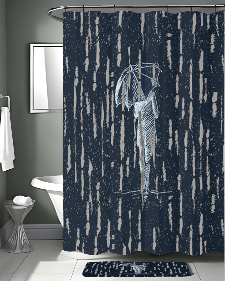 Navy Rainfall Umbrella Illustration Pattern Shower Curtain