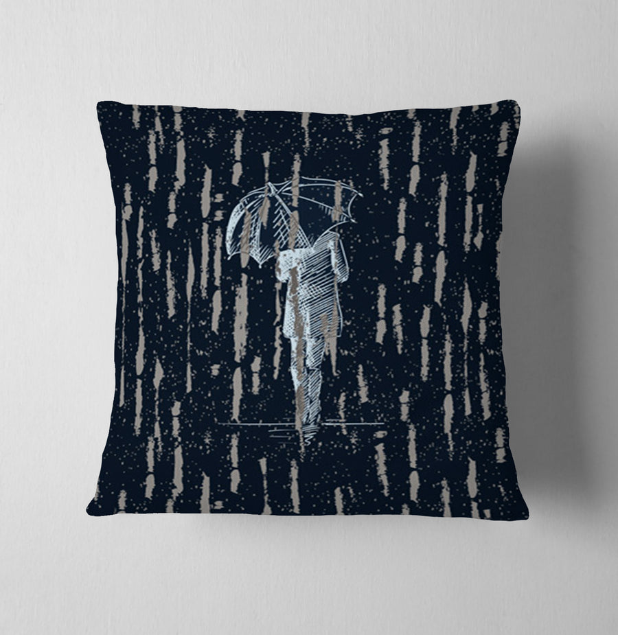 Navy Rainfall Umbrella Illustration Pattern Throw Pillow Cover