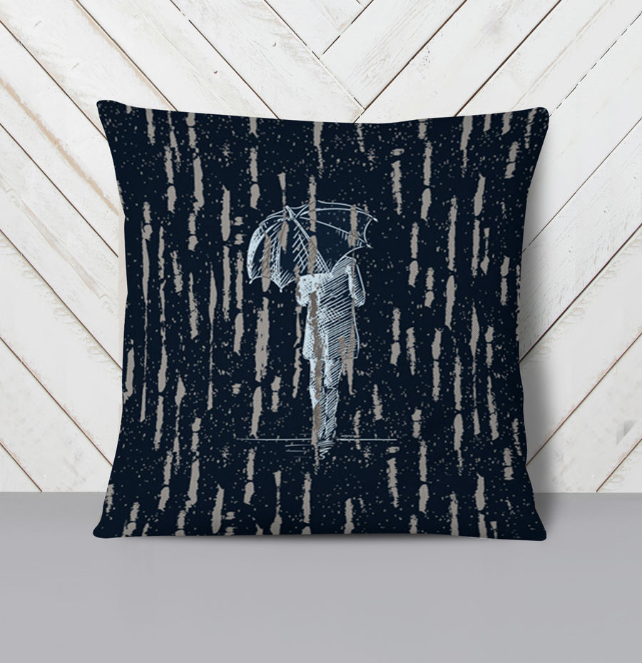 Navy Rainfall Umbrella Illustration Pattern Throw Pillow Cover
