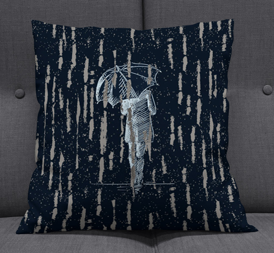Navy Rainfall Umbrella Illustration Pattern Throw Pillow Cover