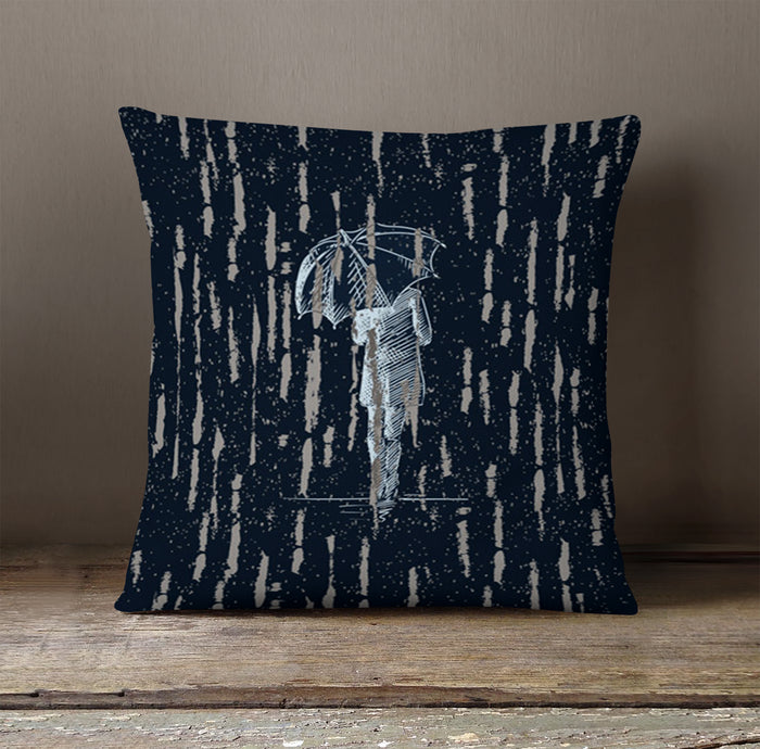 Navy Rainfall Umbrella Illustration Pattern Throw Pillow Cover