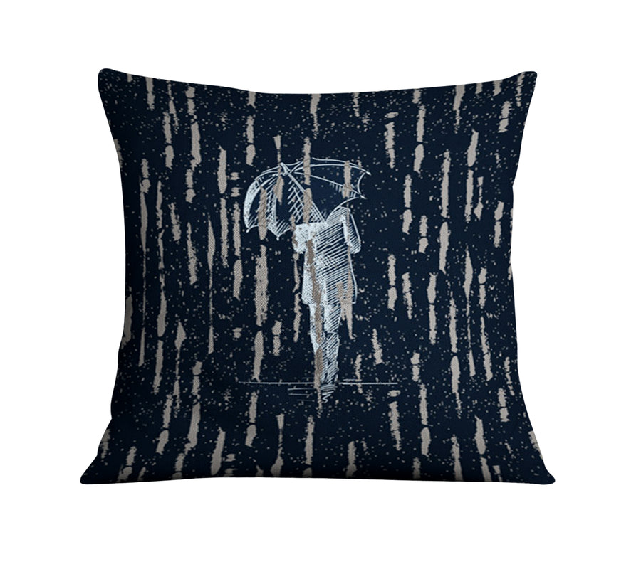 Navy Rainfall Umbrella Illustration Pattern Throw Pillow Cover