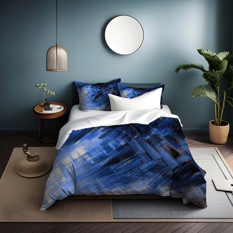 Blue Abstract Brushstroke Motion Pattern Duvet Cover