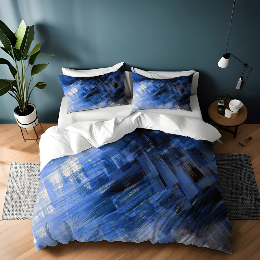Blue Abstract Brushstroke Motion Pattern Duvet Cover