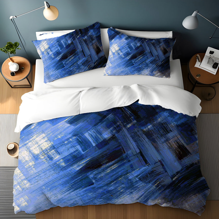 Blue Abstract Brushstroke Motion Pattern Duvet Cover