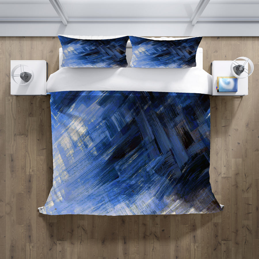 Blue Abstract Brushstroke Motion Pattern Duvet Cover