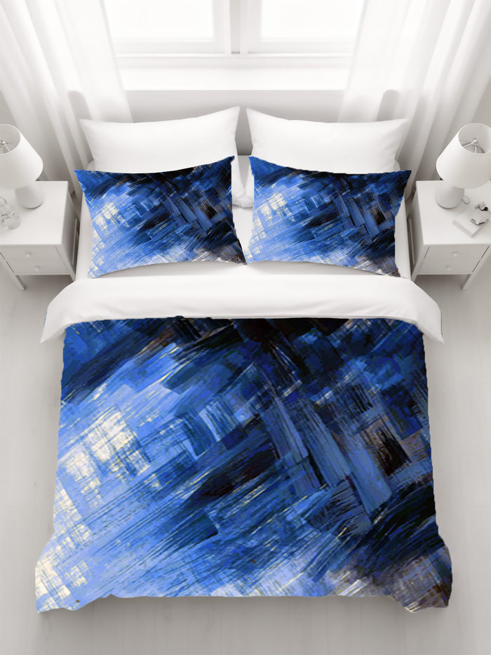 Blue Abstract Brushstroke Motion Pattern Duvet Cover