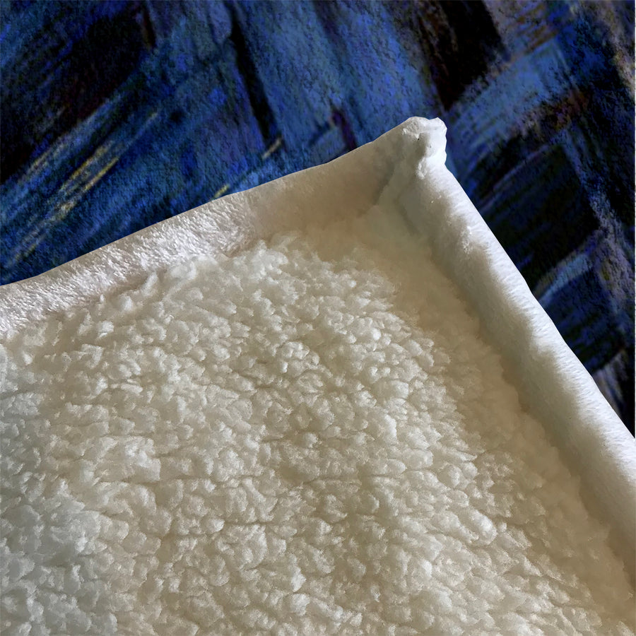 Blue Abstract Brushstroke Motion Pattern Fleece Sherpa Blanket