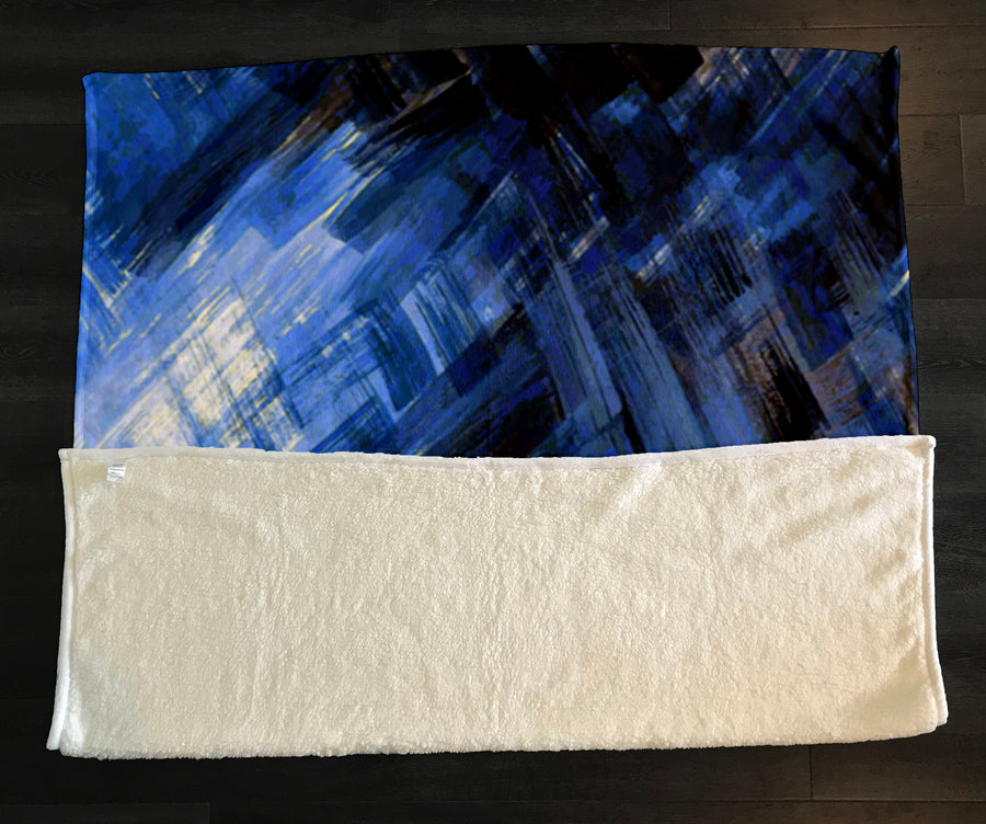 Blue Abstract Brushstroke Motion Pattern Fleece Sherpa Blanket