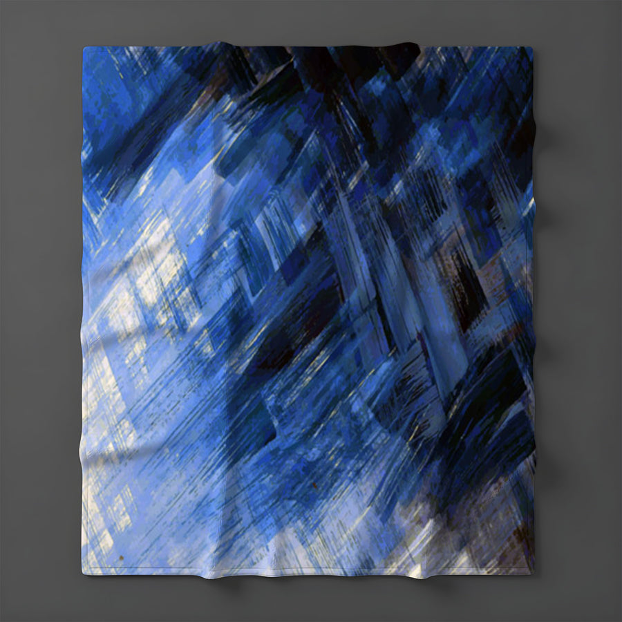 Blue Abstract Brushstroke Motion Pattern Fleece Sherpa Blanket