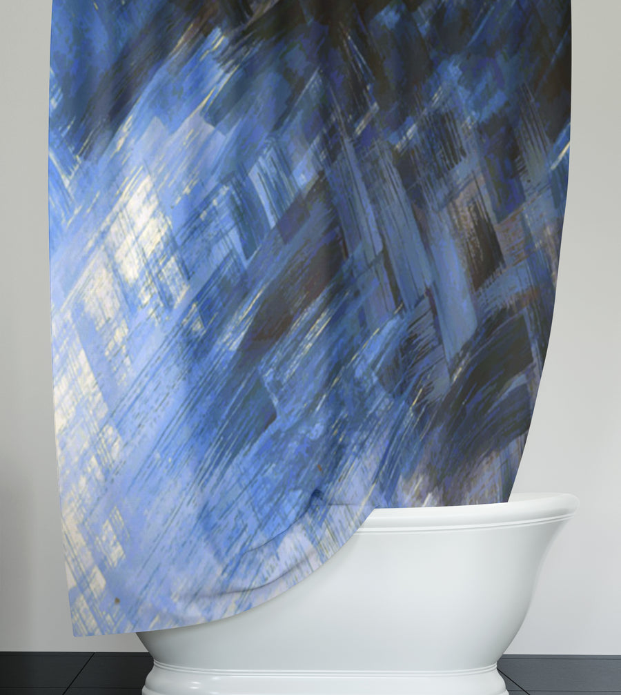 Blue Abstract Brushstroke Motion Pattern Shower Curtain