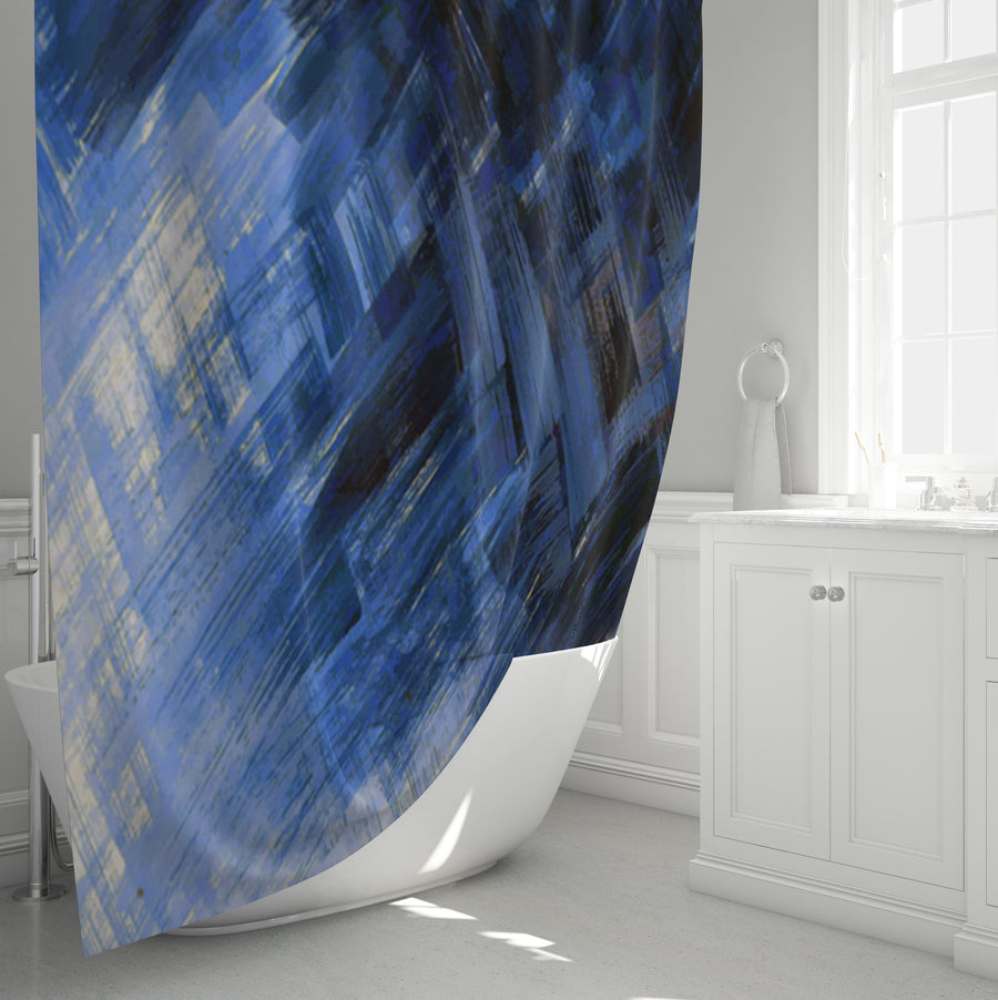 Blue Abstract Brushstroke Motion Pattern Shower Curtain