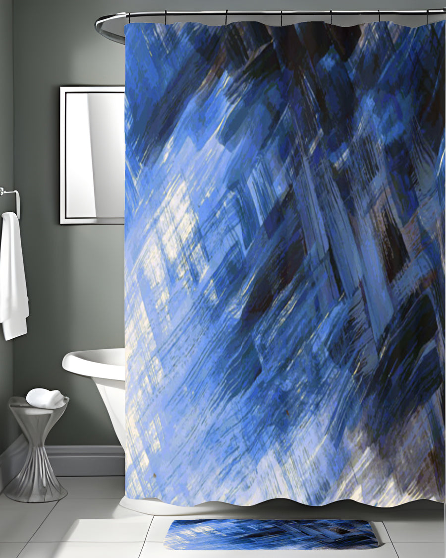 Blue Abstract Brushstroke Motion Pattern Shower Curtain