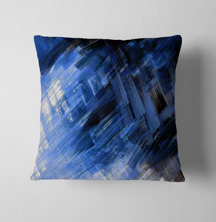 Blue Abstract Brushstroke Motion Pattern Throw Pillow Cover