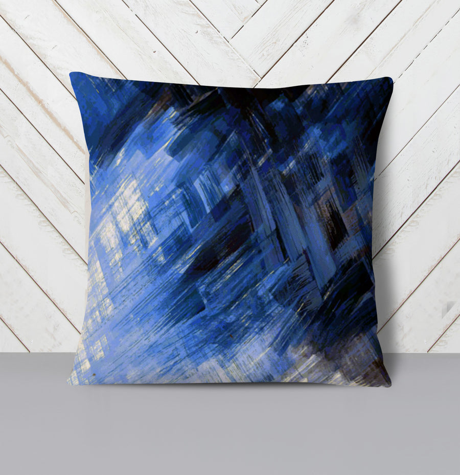 Blue Abstract Brushstroke Motion Pattern Throw Pillow Cover