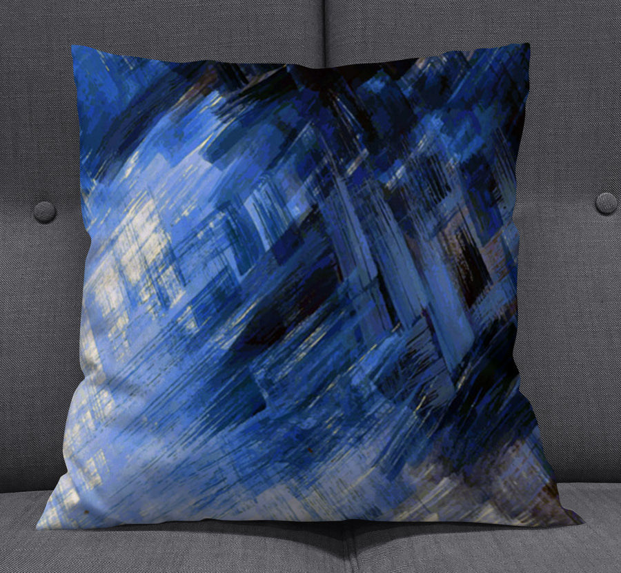 Blue Abstract Brushstroke Motion Pattern Throw Pillow Cover