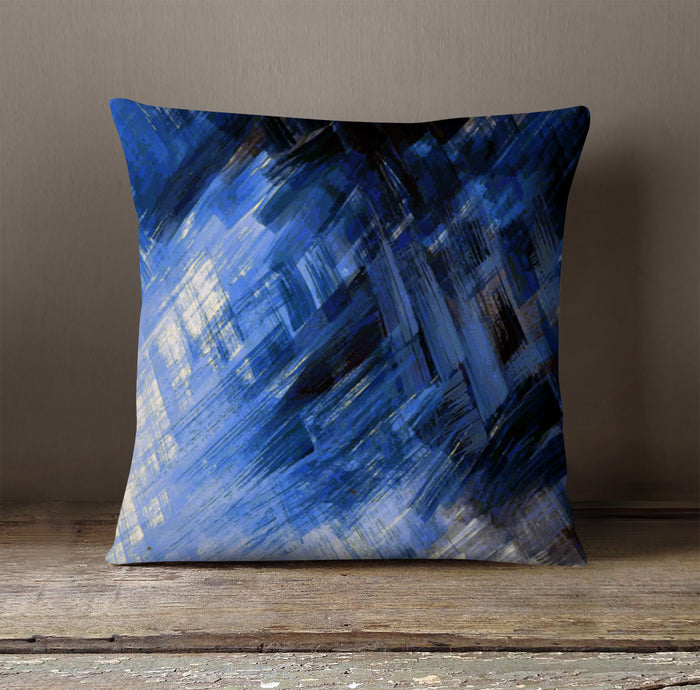 Blue Abstract Brushstroke Motion Pattern Throw Pillow Cover
