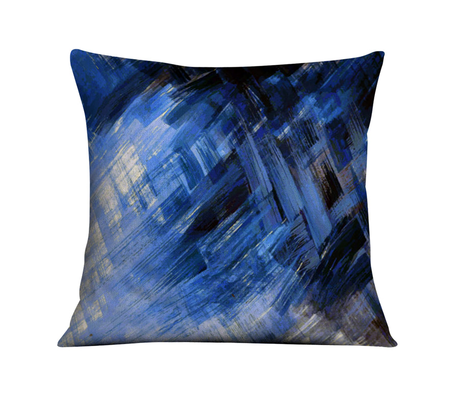 Blue Abstract Brushstroke Motion Pattern Throw Pillow Cover
