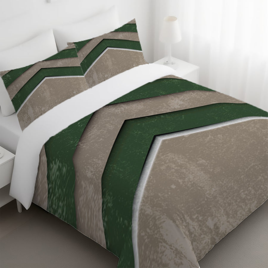 Green and Beige Chevron Geometric Pattern Duvet Cover