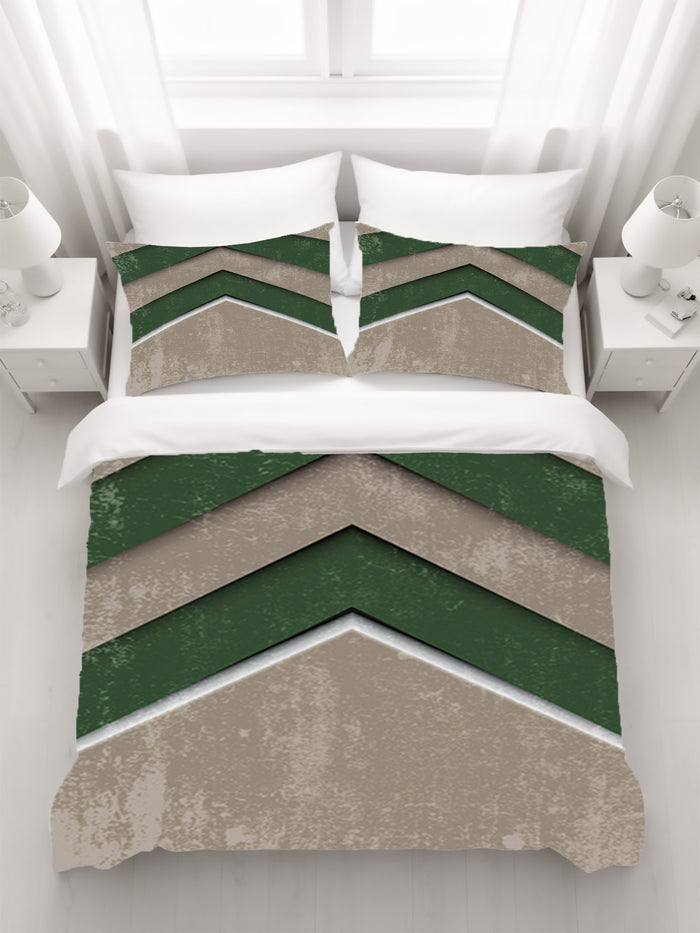 Green and Beige Chevron Geometric Pattern Duvet Cover