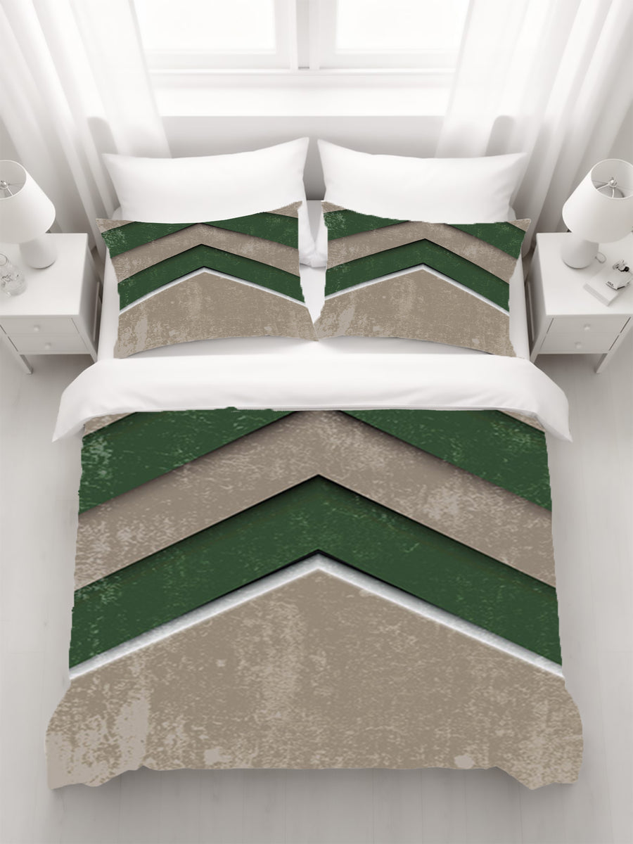 Green and Beige Chevron Geometric Pattern Duvet Cover