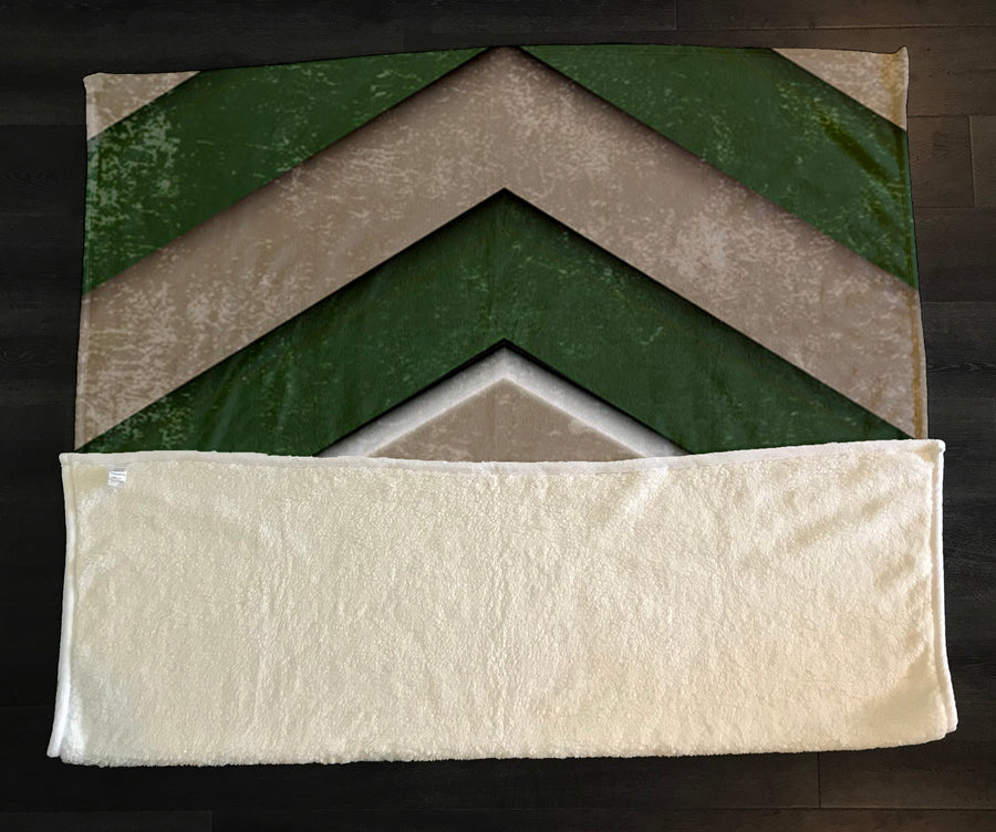 Green and Beige Chevron Geometric Pattern Fleece Sherpa Blanket