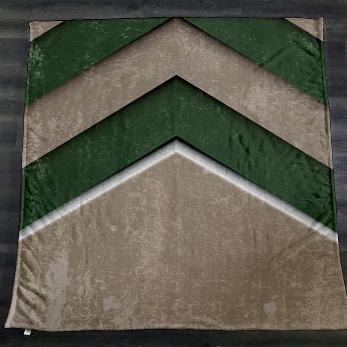 Green and Beige Chevron Geometric Pattern Fleece Sherpa Blanket