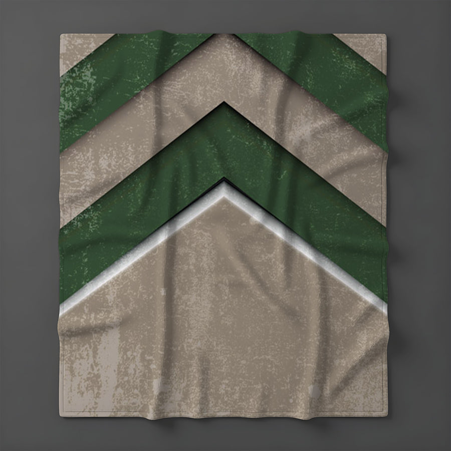 Green and Beige Chevron Geometric Pattern Fleece Sherpa Blanket