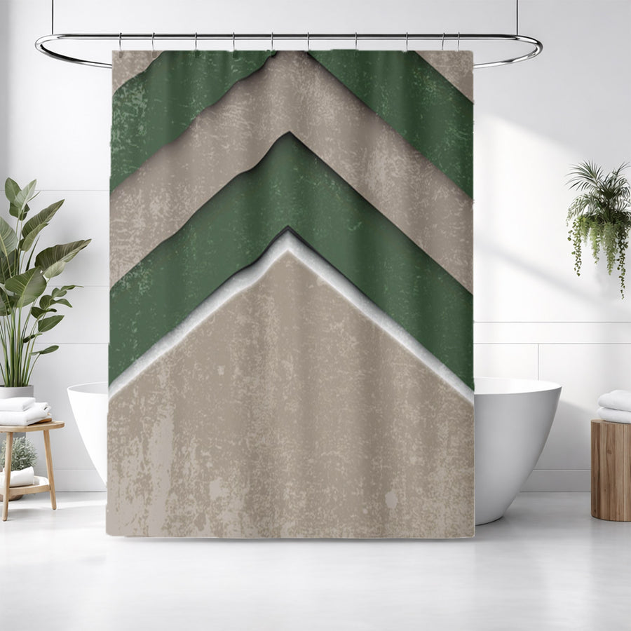 Green and Beige Chevron Geometric Pattern Shower Curtain