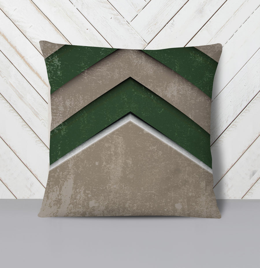Green and Beige Chevron Geometric Pattern Throw Pillow Cover