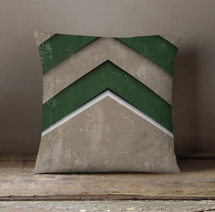 Green and Beige Chevron Geometric Pattern Throw Pillow Cover
