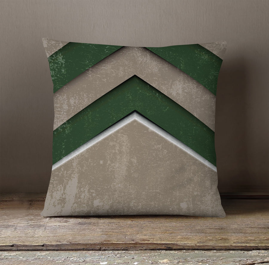 Green and Beige Chevron Geometric Pattern Throw Pillow Cover