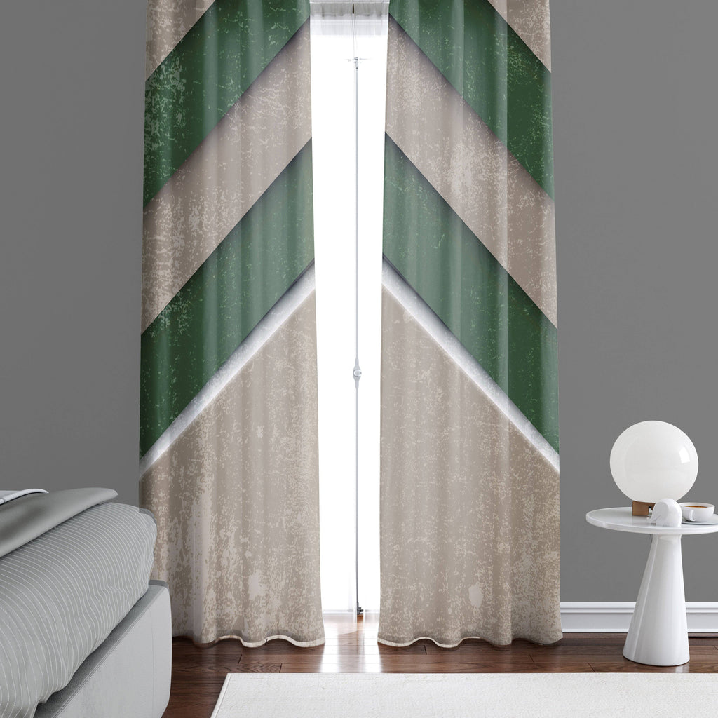 Green and Brown Rustic Chevron Pattern Window Curtains - Deja Blue Studios