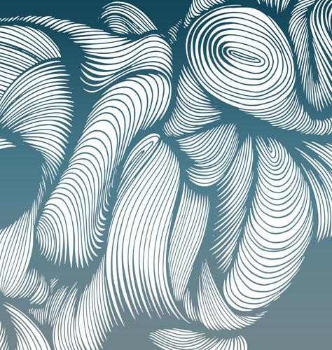 Teal Flowing Leaf Line Botanical Pattern