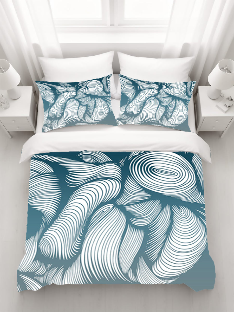 Teal Flowing Leaf Line Botanical Pattern Duvet Cover
