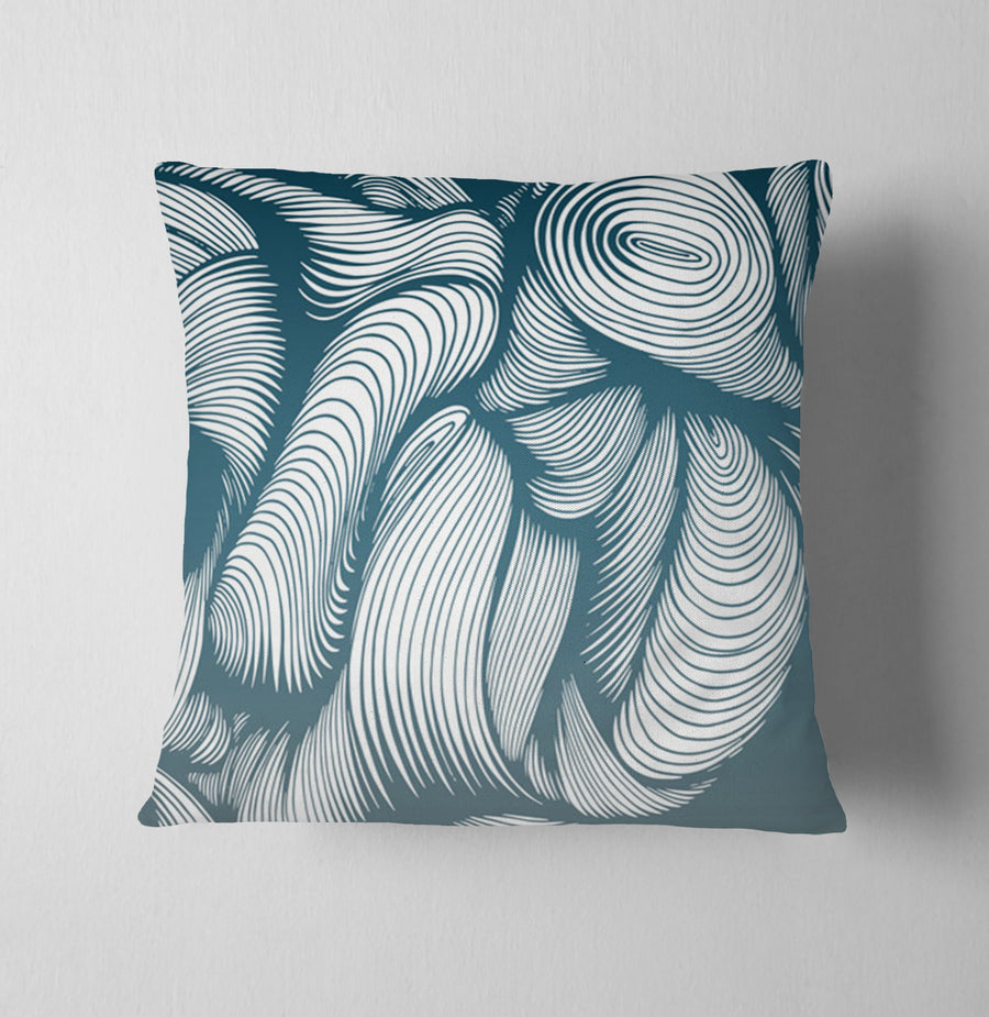 Teal Flowing Leaf Line Botanical Pattern Throw Pillow Cover