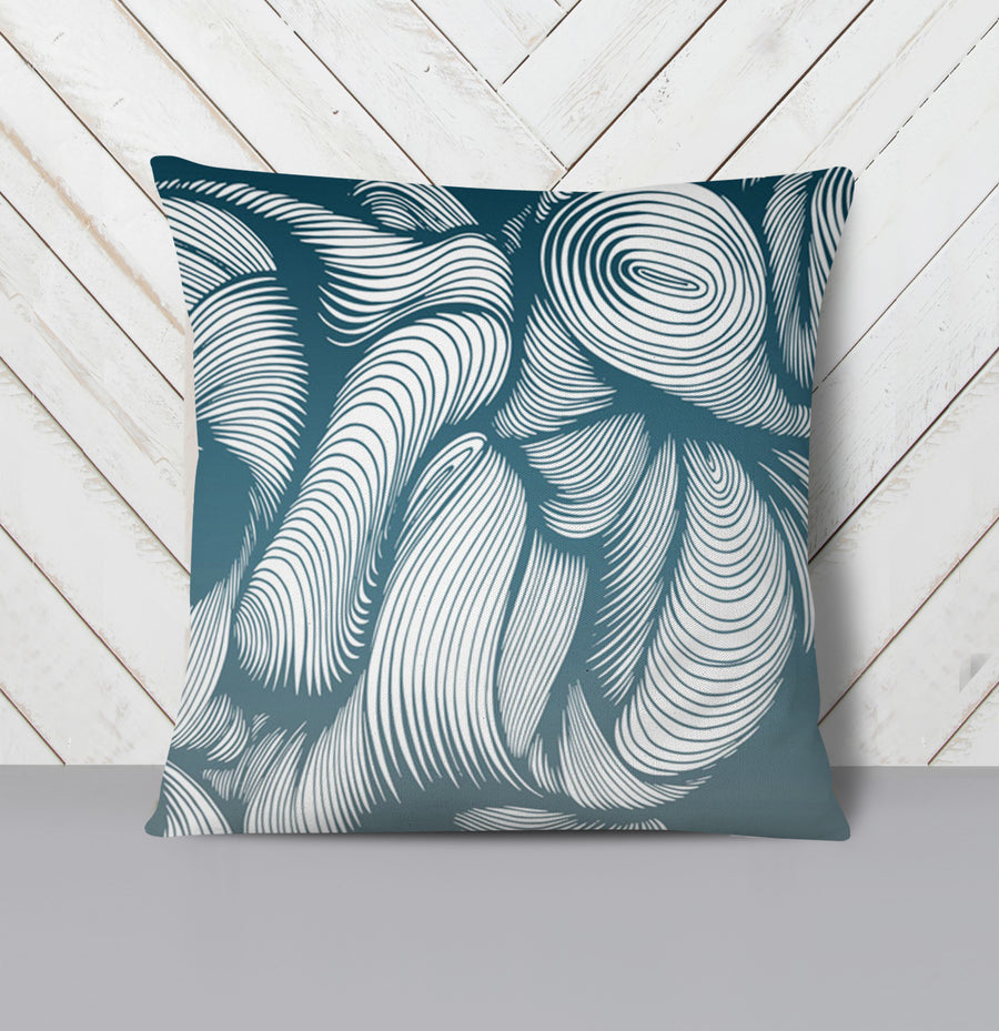 Teal Flowing Leaf Line Botanical Pattern Throw Pillow Cover