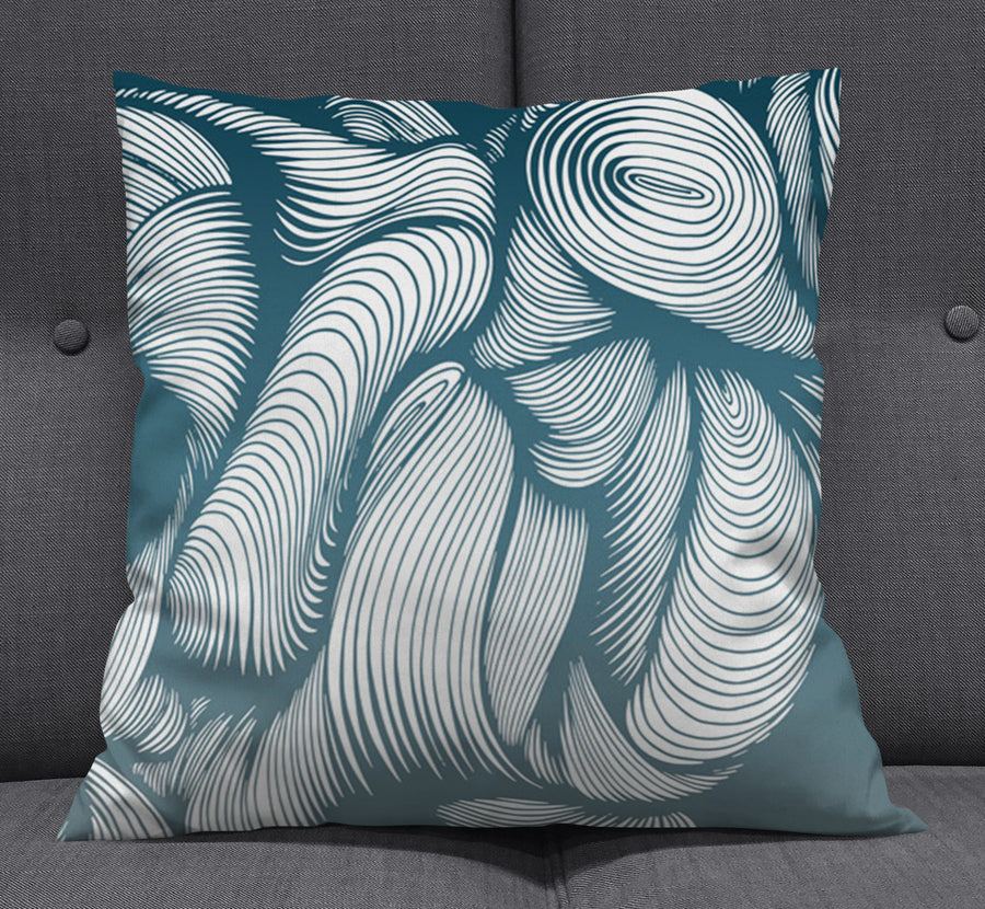 Teal Flowing Leaf Line Botanical Pattern Throw Pillow Cover