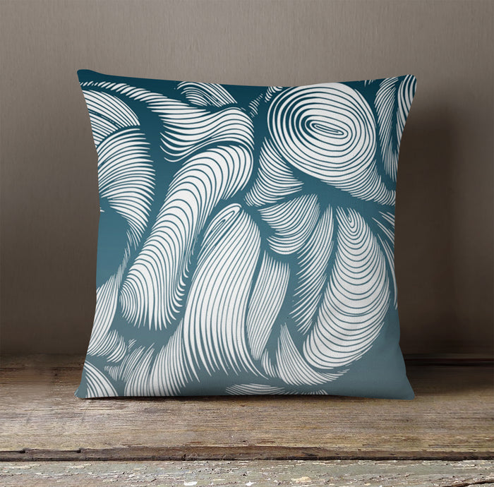 Teal Flowing Leaf Line Botanical Pattern Throw Pillow Cover