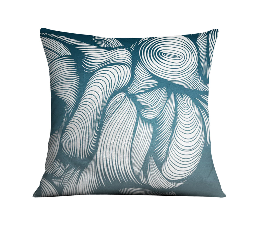 Teal Flowing Leaf Line Botanical Pattern Throw Pillow Cover