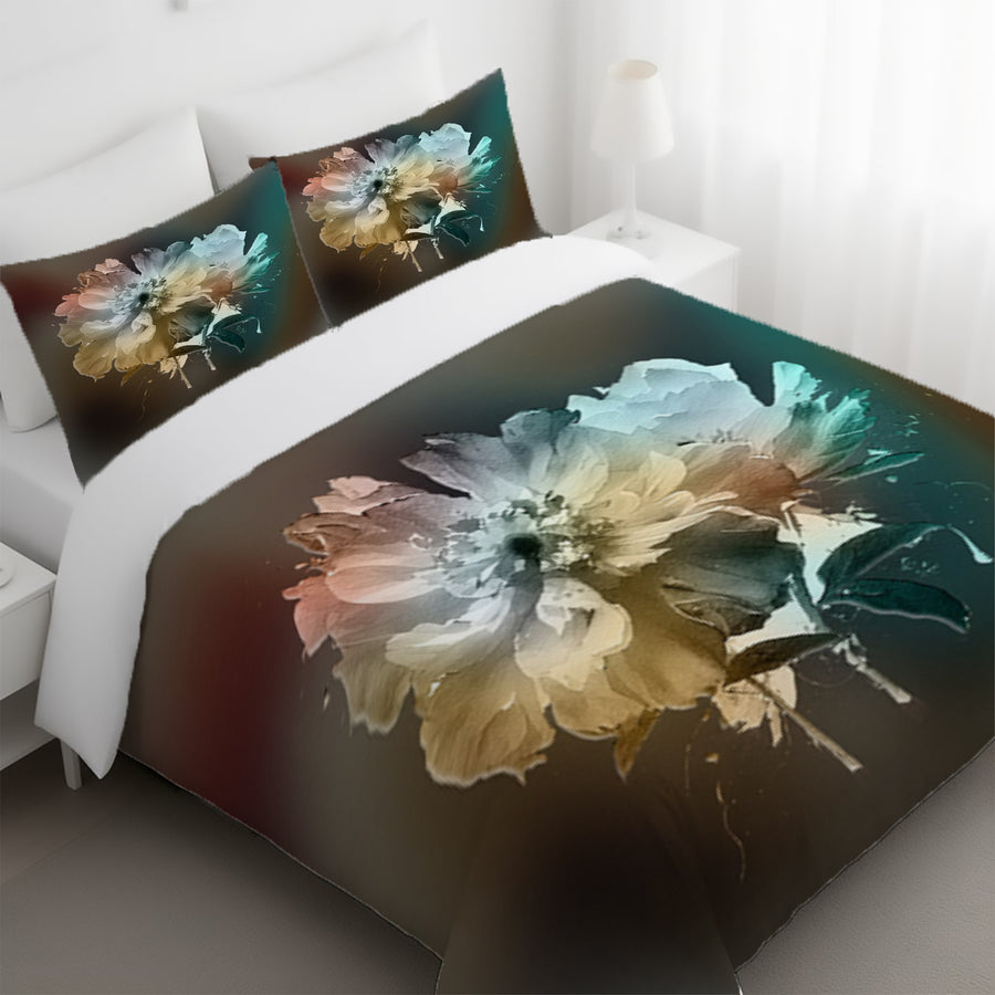 Soft White, Teal and Yellow Floral Bloom Artwork Duvet Cover