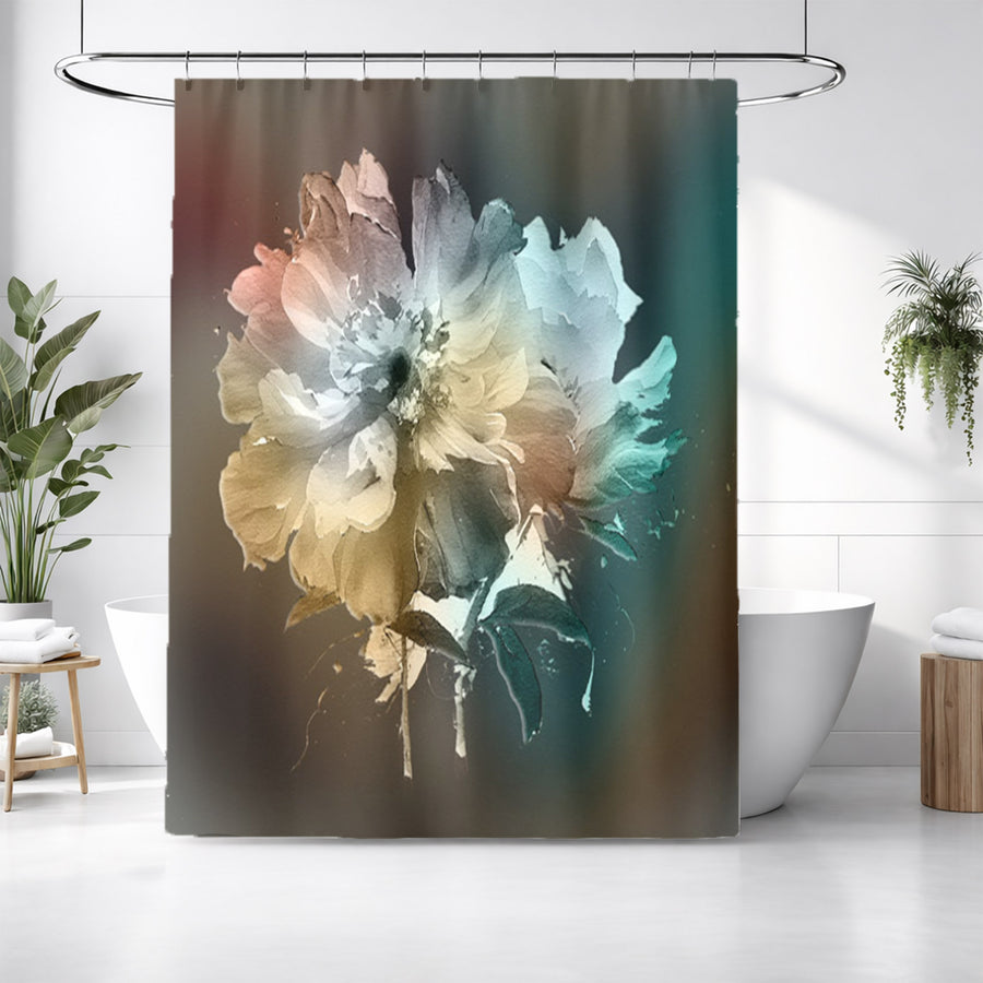 Soft White, Teal and Yellow Floral Bloom Artwork Shower Curtain