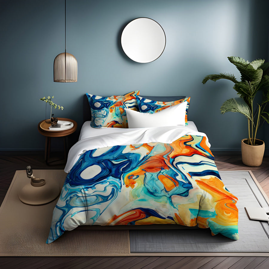 Multicolor Fluid Abstract Paint Swirl Pattern Duvet Cover