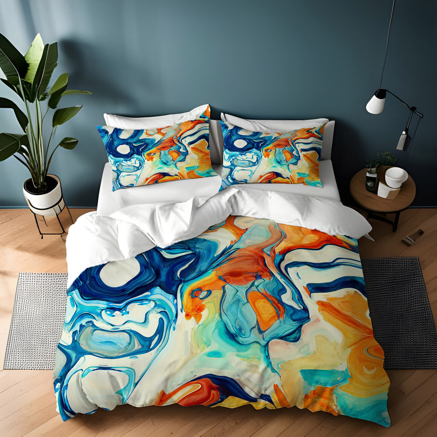 Multicolor Fluid Abstract Paint Swirl Pattern Duvet Cover