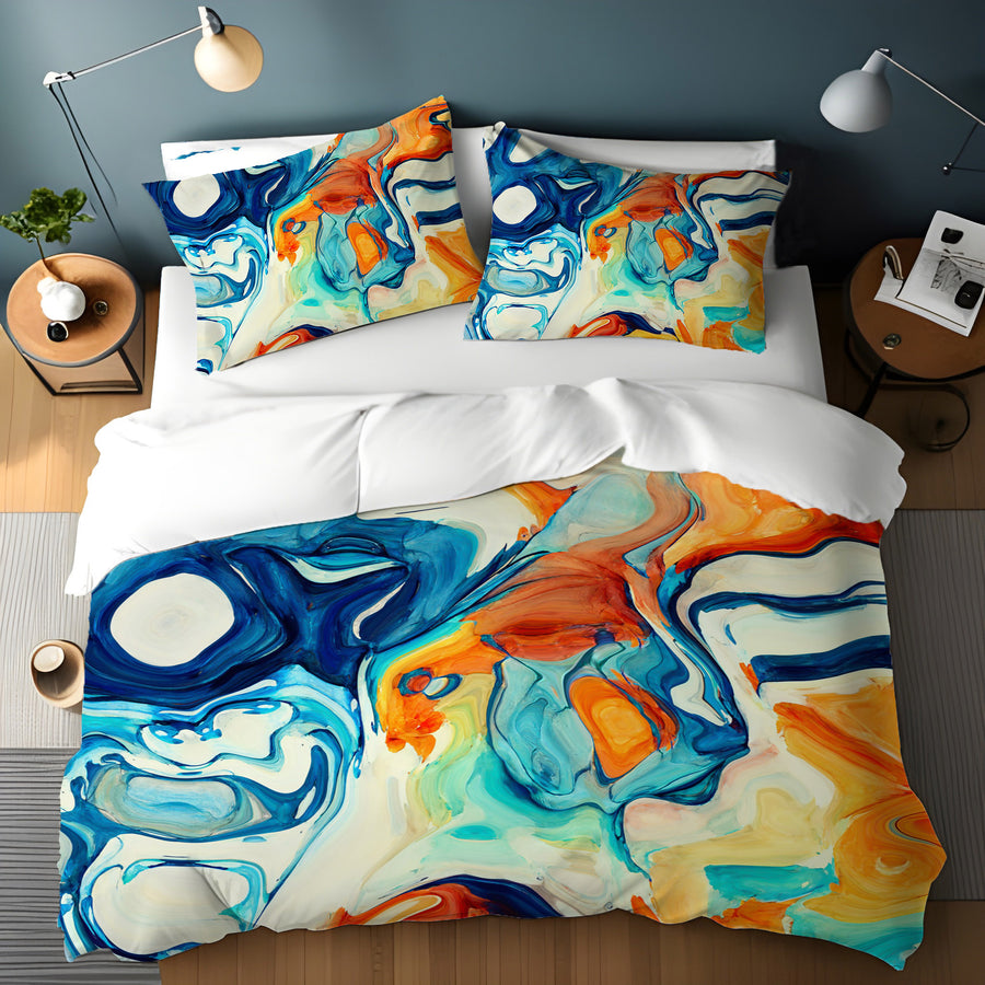 Multicolor Fluid Abstract Paint Swirl Pattern Duvet Cover