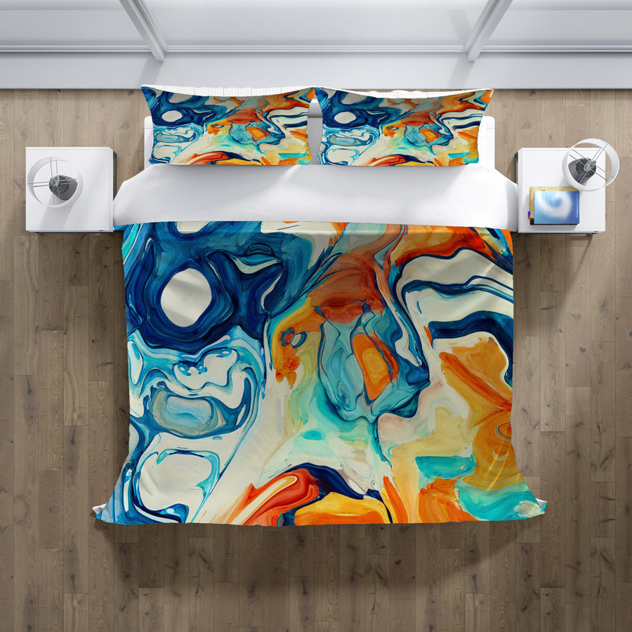 Multicolor Fluid Abstract Paint Swirl Pattern Duvet Cover