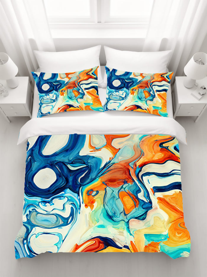 Multicolor Fluid Abstract Paint Swirl Pattern Duvet Cover