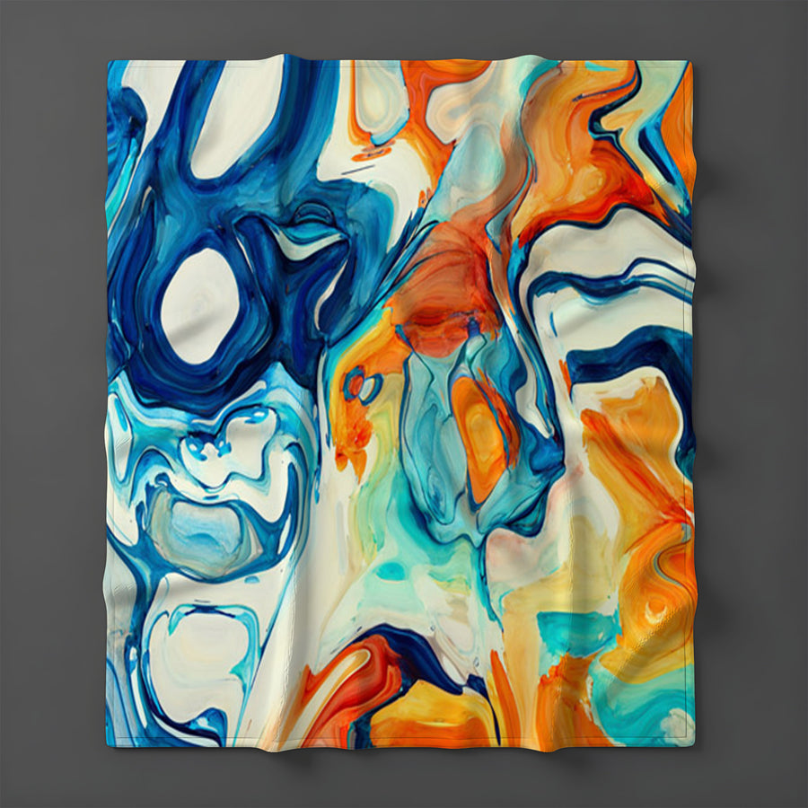 Multicolor Fluid Abstract Paint Swirl Pattern Fleece Sherpa Blanket