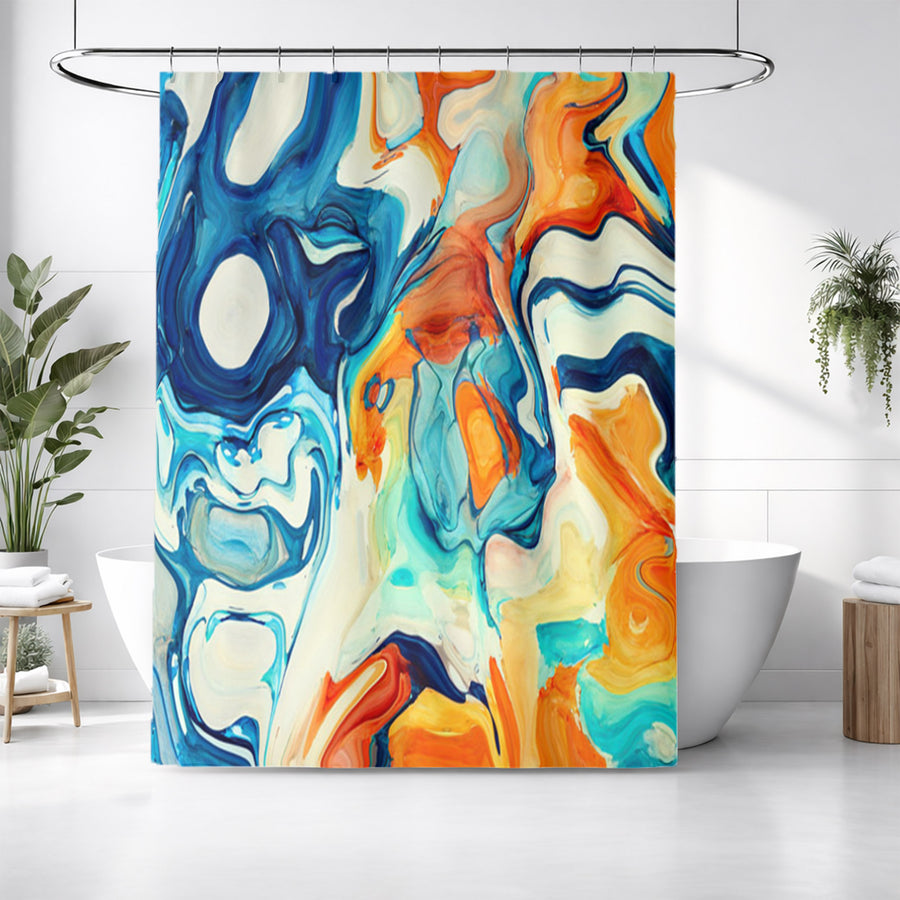 Multicolor Fluid Abstract Paint Swirl Pattern Shower Curtain